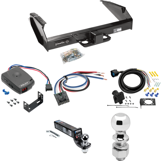 Fits 1987-1993 Ford F-250 Trailer Hitch Tow PKG w/ Pro Series Pilot Brake Control + Generic BC Wiring Adapter + 7-Way RV Wiring + 2" & 2-5/16" Ball & Drop Mount By Draw-Tite