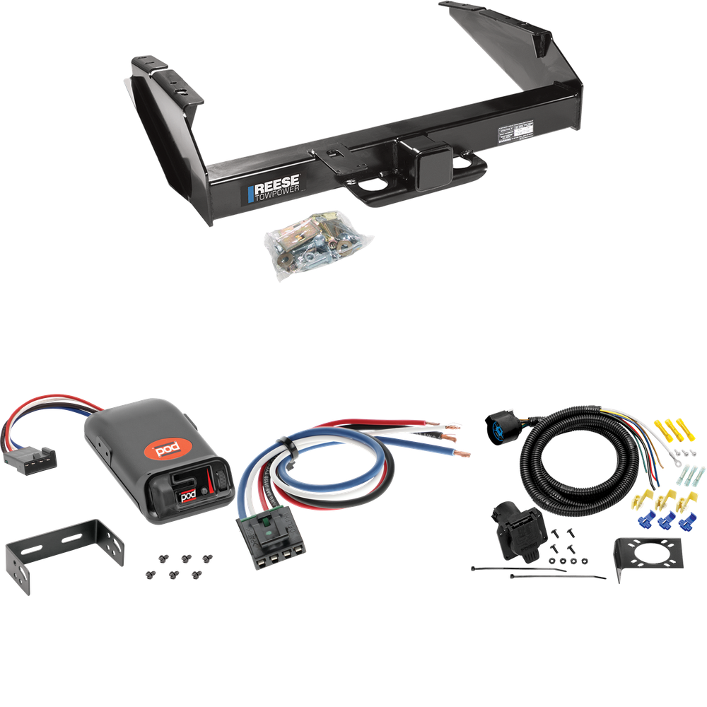 Fits 1980-1986 Ford F-350 Trailer Hitch Tow PKG w/ Pro Series POD Brake Control + Generic BC Wiring Adapter + 7-Way RV Wiring (Excludes: w/Custom Fascia Models) By Reese Towpower