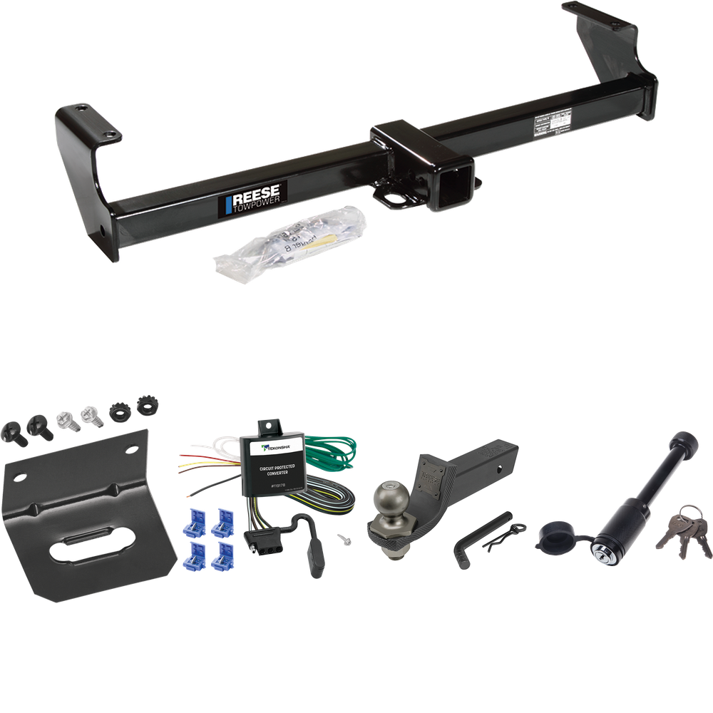 Se adapta al paquete de remolque con enganche para remolque Suzuki XL-7 2002-2006 con cableado de 4 planos + kit de inicio táctico de enclavamiento con caída de 2" y bola de 2" + bloqueo táctico de hueso de perro + soporte de cableado de Reese Towpower