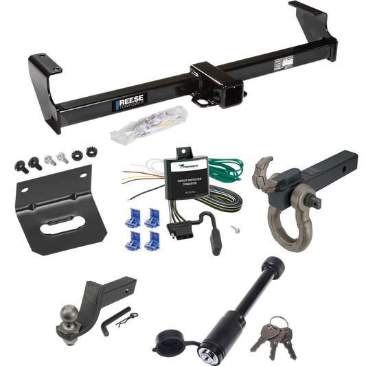 Fits 1999-2004 Chevrolet Tracker Trailer Hitch Tow PKG w/ 4-Flat Wiring + Interlock Tactical Starter Kit w/ 3-1/4" Drop & 2" Ball + Tactical Hook & Shackle Mount + Tactical Dogbone Lock + Wiring Bracket By Reese Towpower