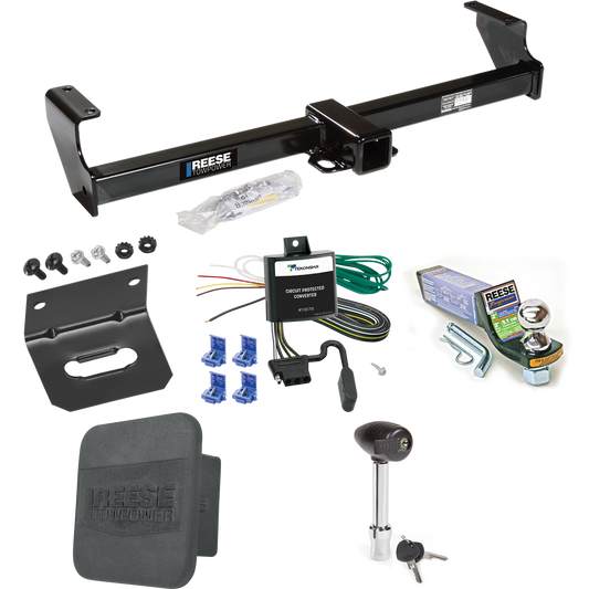 Fits 1999-2004 Suzuki Vitara Trailer Hitch Tow PKG w/ 4-Flat Wiring + Starter Kit Ball Mount w/ 2" Drop & 1-7/8" Ball + Wiring Bracket + Hitch Lock + Hitch Cover By Reese Towpower