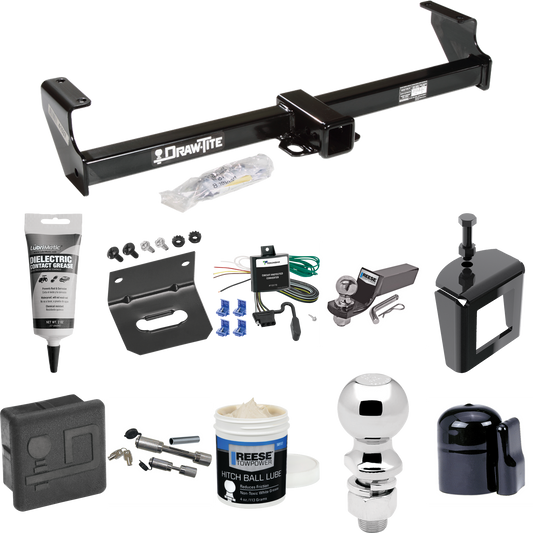 Fits 1999-2005 Suzuki Grand Vitara Trailer Hitch Tow PKG w/ 4-Flat Wiring + Starter Kit Ball Mount w/ 2" Drop & 2" Ball + 2-5/16" Ball + Wiring Bracket + Dual Hitch & Coupler Locks + Hitch Cover + Wiring Tester + Ball Lube +Electric Grease + Ball Wre