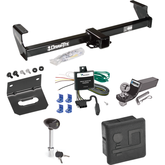 Fits 1999-2005 Suzuki Grand Vitara Trailer Hitch Tow PKG w/ 4-Flat Wiring + Starter Kit Ball Mount w/ 2" Drop & 2" Ball + Wiring Bracket + Hitch Lock + Hitch Cover By Draw-Tite