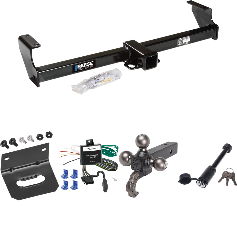 Fits 2002-2006 Suzuki XL-7 Trailer Hitch Tow PKG w/ 4-Flat Wiring + Triple Ball Tactical Ball Mount 1-7/8" & 2" & 2-5/16" Balls w/ Tow Hook + Tactical Dogbone Lock + Wiring Bracket By Reese Towpower