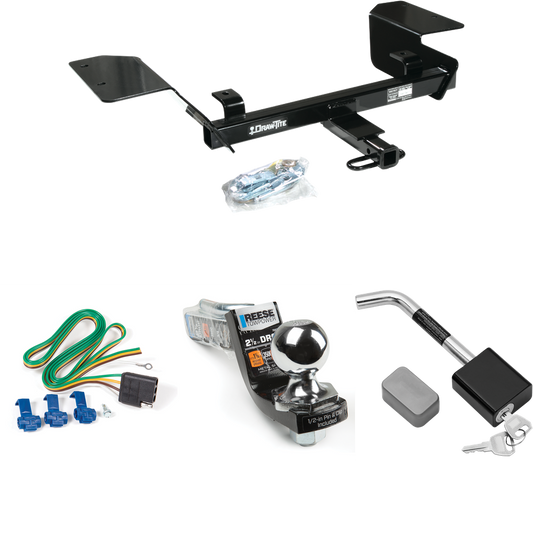 Fits 2000-2005 Chevrolet Impala Trailer Hitch Tow PKG w/ 4-Flat Wiring Harness + Interlock Starter Kit w/ 2" Ball 2-1/2" Drop 2" Rise + Hitch Lock By Draw-Tite