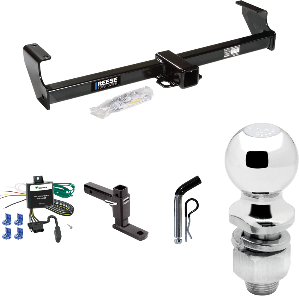 Fits 1999-2004 Chevrolet Tracker Trailer Hitch Tow PKG w/ 4-Flat Wiring Harness + Adjustable Drop Rise Ball Mount + Pin/Clip + 2" Ball By Reese Towpower