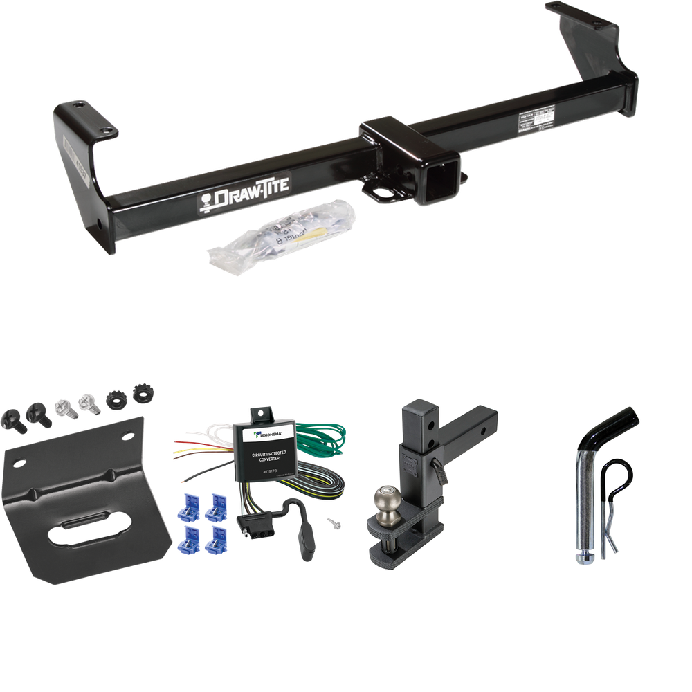 Fits 2002-2006 Suzuki XL-7 Trailer Hitch Tow PKG w/ 4-Flat Wiring Harness + Adjustable Drop Rise Clevis Hitch Ball Mount w/ 2" Ball + Pin/Clip + Wiring Bracket By Draw-Tite