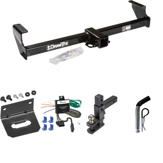 Fits 2002-2006 Suzuki XL-7 Trailer Hitch Tow PKG w/ 4-Flat Wiring Harness + Adjustable Drop Rise Clevis Hitch Ball Mount w/ 2" Ball + Pin/Clip + Wiring Bracket By Draw-Tite