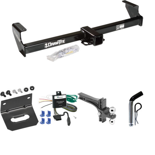 Fits 1999-2004 Suzuki Vitara Trailer Hitch Tow PKG w/ 4-Flat Wiring Harness + Dual Adjustable Drop Rise Ball Ball Mount 2" & 2-5/16" Trailer Balls + Pin/Clip + Wiring Bracket By Draw-Tite