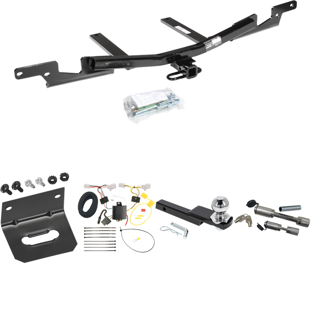 Fits 2007-2012 Lexus ES350 Trailer Hitch Tow PKG w/ 4-Flat Wiring Harness + Interlock Starter Kit w/ 2" Ball 1-1/4" Drop 3/4" Rise + Wiring Bracket + Dual Hitch & Coupler Locks By Draw-Tite