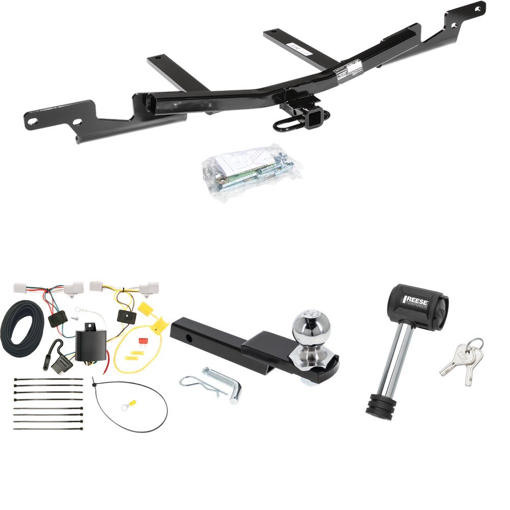 Fits 2007-2012 Lexus ES350 Trailer Hitch Tow PKG w/ 4-Flat Wiring Harness + Interlock Starter Kit w/ 2" Ball 1-1/4" Drop 3/4" Rise + Hitch Lock By Reese Towpower