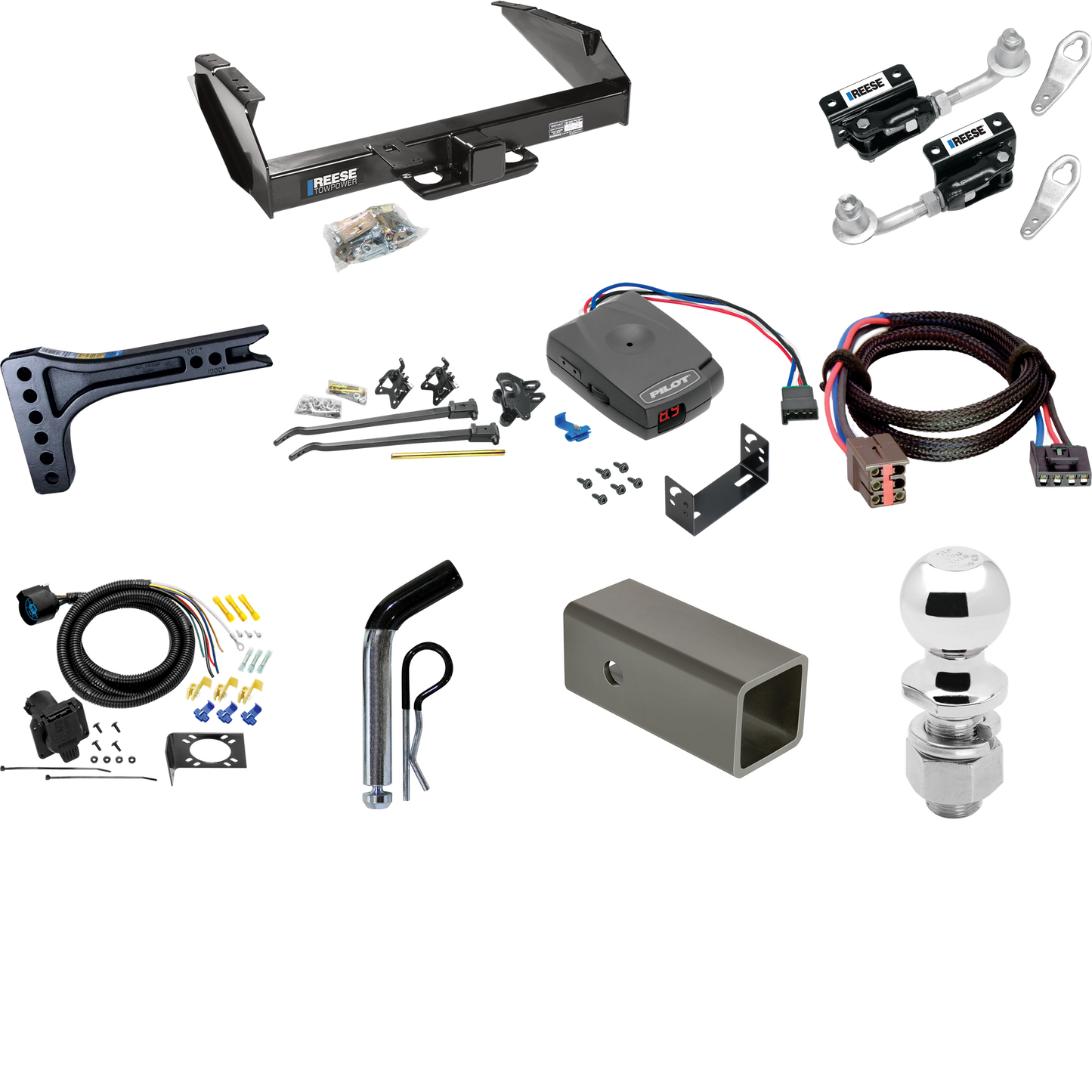 Fits 1997-1997 Ford F-350 Trailer Hitch Tow PKG w/ 15K Trunnion Bar Weight Distribution Hitch + Pin/Clip + Dual Cam Sway Control + 2-5/16" Ball + Pro Series Pilot Brake Control + Plug & Play BC Adapter + 7-Way RV Wiring (For Heavy Duty Models) By Ree