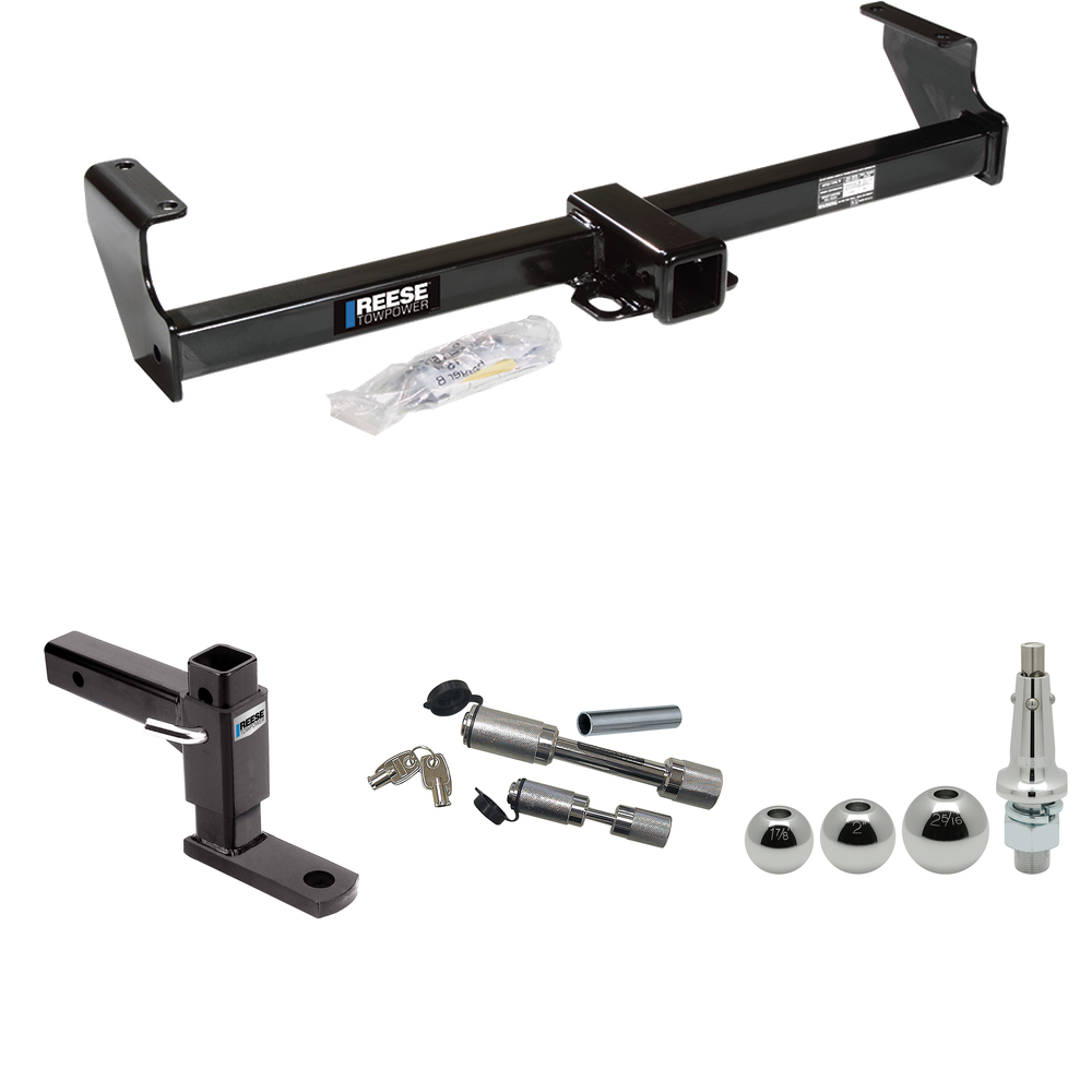 Fits 1999-2004 Chevrolet Tracker Trailer Hitch Tow PKG w/ Adjustable Drop Rise Ball Mount + Dual Hitch & Copler Locks + Inerchangeable 1-7/8" & 2" & 2-5/16" Balls By Reese Towpower