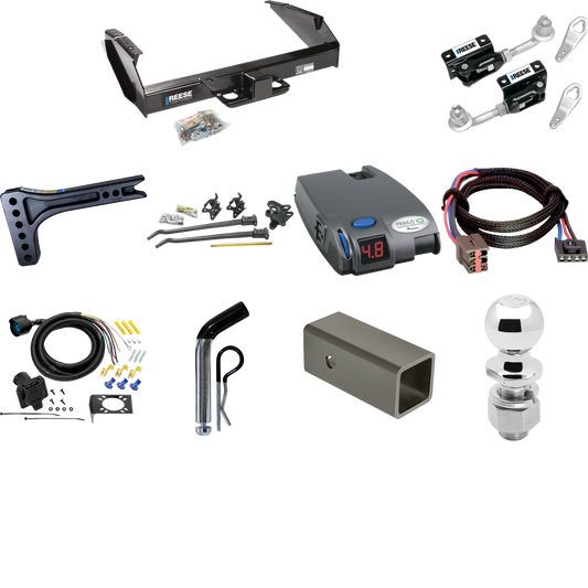 Fits 1994-1996 Ford F-250 Trailer Hitch Tow PKG w/ 15K Trunnion Bar Weight Distribution Hitch + Pin/Clip + Dual Cam Sway Control + 2-5/16" Ball + Tekonsha Primus IQ Brake Control + Plug & Play BC Adapter + 7-Way RV Wiring By Reese Towpower