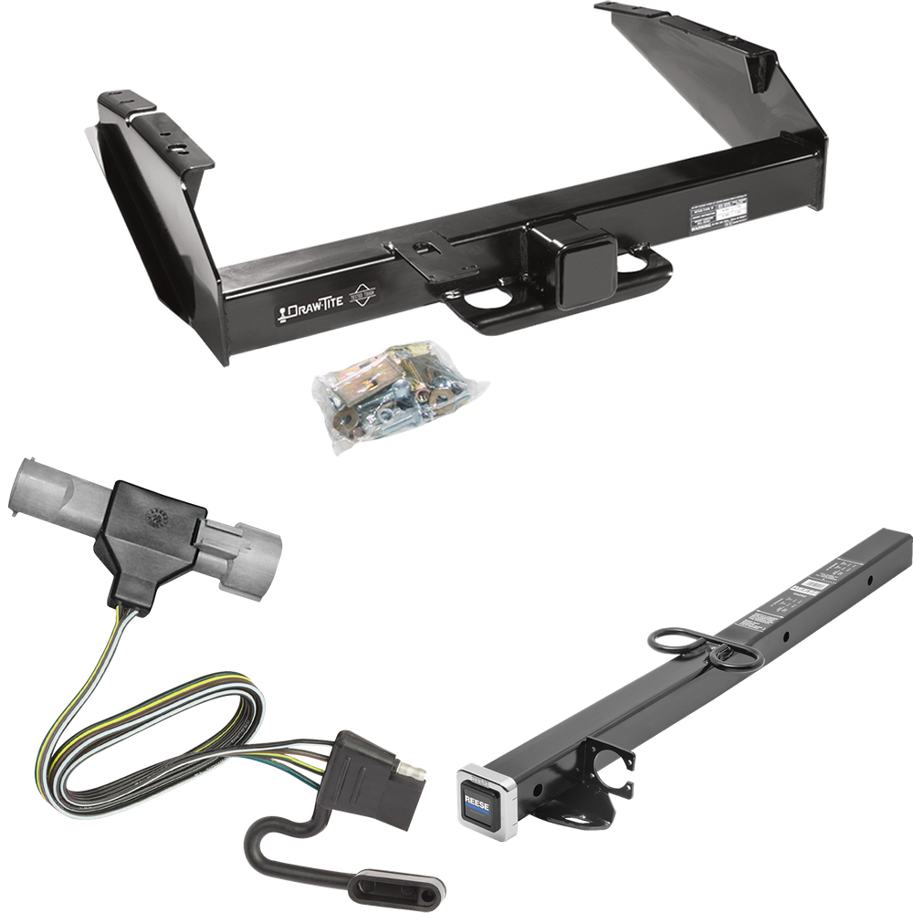 Fits 1987-1996 Ford F-250 Trailer Hitch Tow PKG w/ 4-Flat Wiring Harness + 2-1/2" to 2" Adapter 24" Length By Draw-Tite