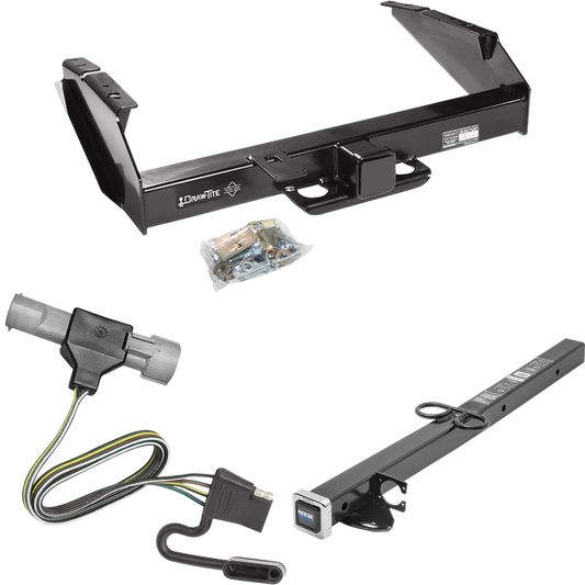 Fits 1987-1996 Ford F-250 Trailer Hitch Tow PKG w/ 4-Flat Wiring Harness + 2-1/2" to 2" Adapter 24" Length By Draw-Tite