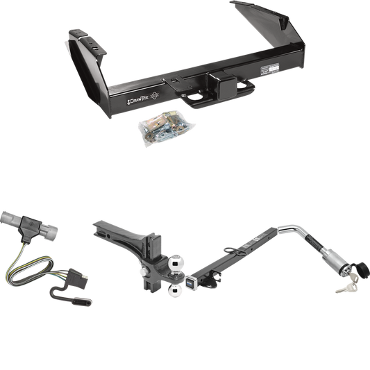 Fits 1997-1997 Ford F-350 Trailer Hitch Tow PKG w/ 4-Flat Wiring Harness + 2-1/2" to 2" Adapter 24" Length + Adjustable Drop Rise Dual Ball Ball Mount 2" & 2-5/16" Trailer Balls + Hitch Lock (For Heavy Duty Models) By Draw-Tite