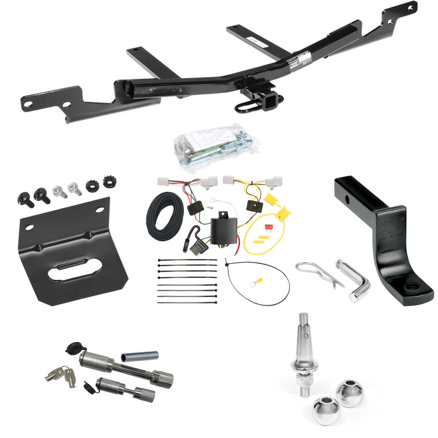 Fits 2007-2012 Lexus ES350 Trailer Hitch Tow PKG w/ 4-Flat Wiring Harness + Draw-Bar + Interchangeable 1-7/8" & 2" Balls + Wiring Bracket + Dual Hitch & Coupler Locks By Reese Towpower