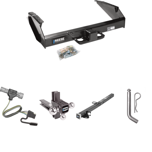 Fits 1997-1997 Ford F-350 Trailer Hitch Tow PKG w/ 4-Flat Wiring Harness + 2-1/2" to 2" Adapter 24" Length + Adjustable Drop Rise Triple Ball Ball Mount 1-7/8" & 2" & 2-5/16" Trailer Balls + Pin/Clip (For Heavy Duty Models) By Reese Towpower