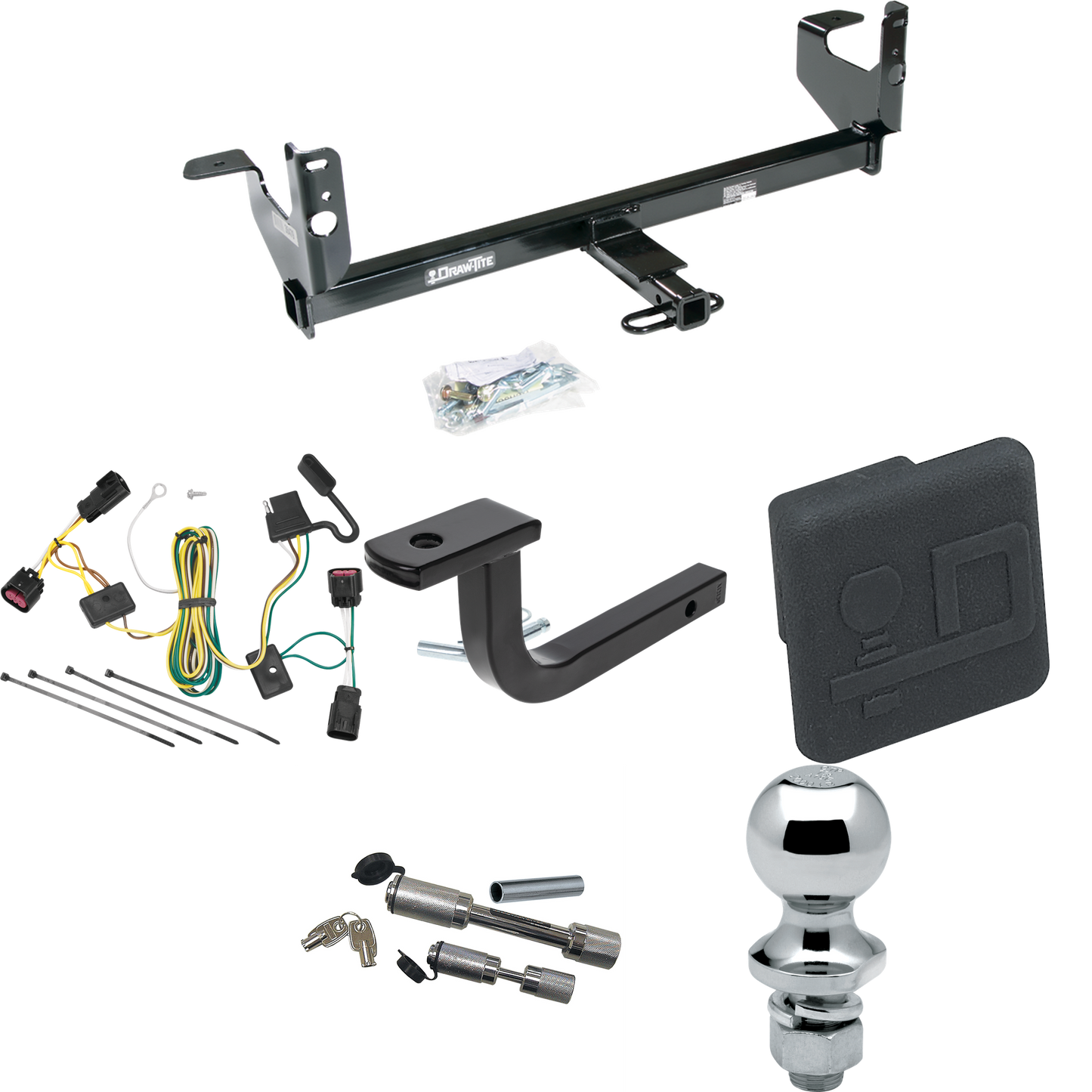 Fits 2008-2012 Chevrolet Malibu Trailer Hitch Tow PKG w/ 4-Flat Wiring Harness + Draw-Bar + 1-7/8" Ball + Hitch Cover + Dual Hitch & Coupler Locks (Excludes: LTZ Models) By Draw-Tite