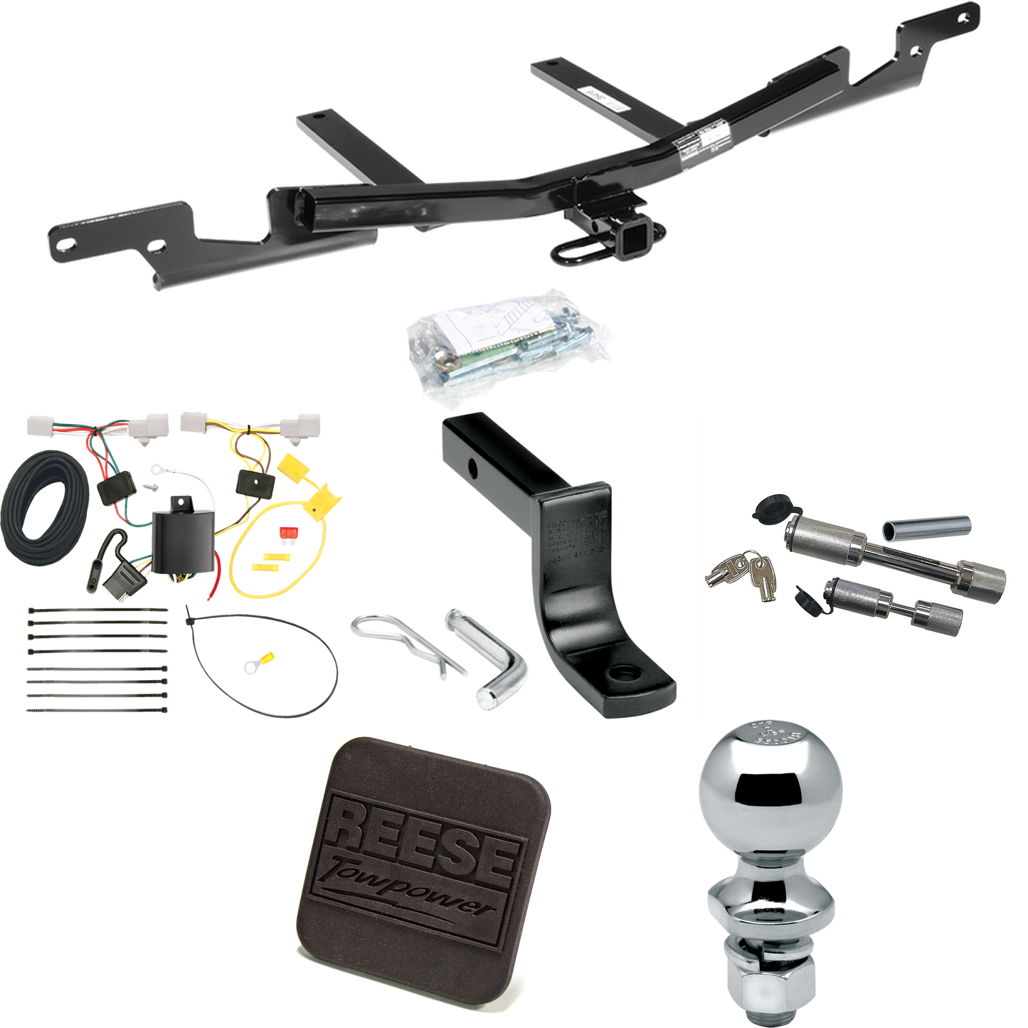 Se adapta al paquete de remolque con enganche para remolque Lexus ES350 2007-2012 con arnés de cableado de 4 planos + barra de tracción + bola de 2" + cubierta de enganche + enganche doble y cerraduras de acoplador de Reese Towpower