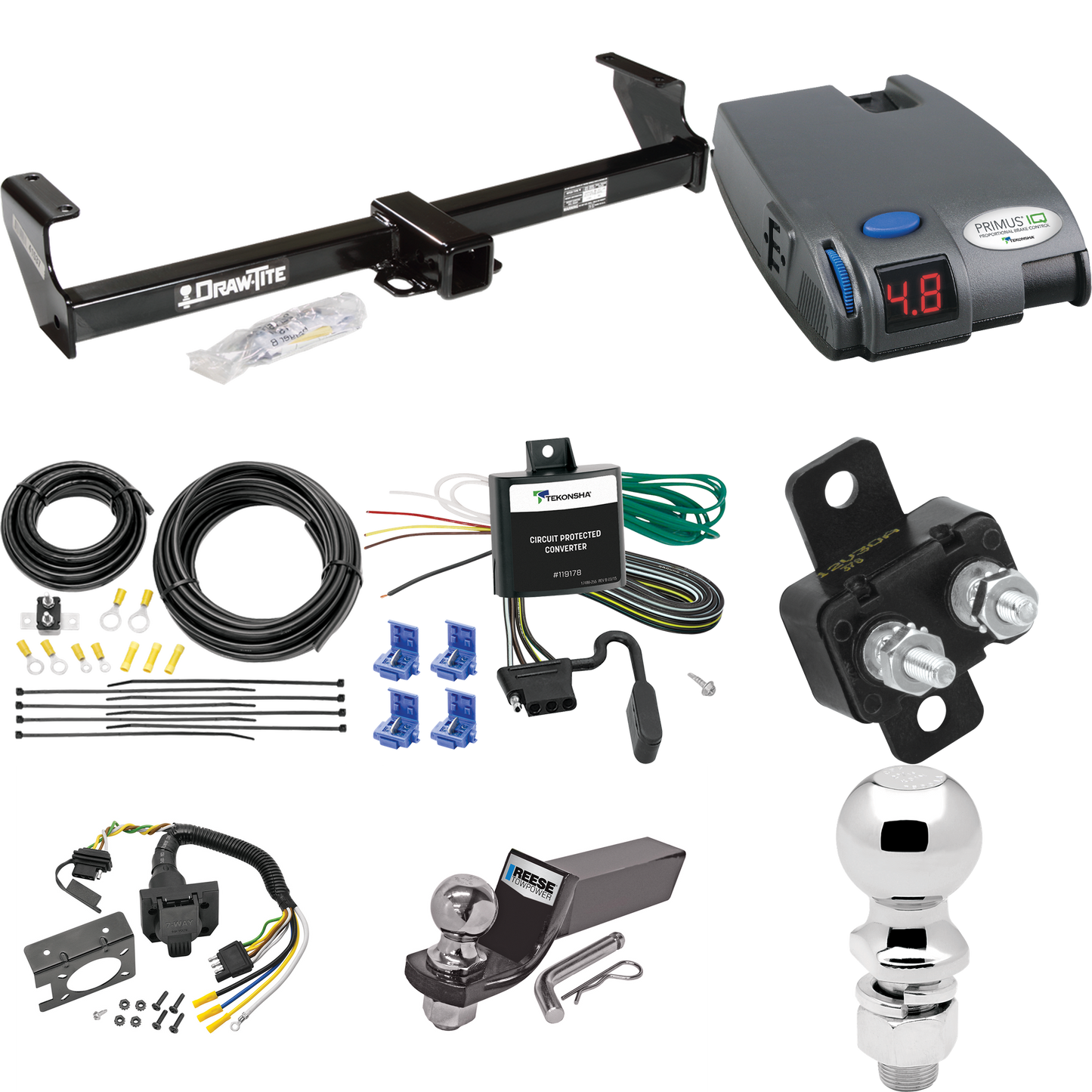 Fits 2002-2006 Suzuki XL-7 Trailer Hitch Tow PKG w/ Tekonsha Primus IQ Brake Control + 7-Way RV Wiring + 2" & 2-5/16" Ball & Drop Mount By Draw-Tite