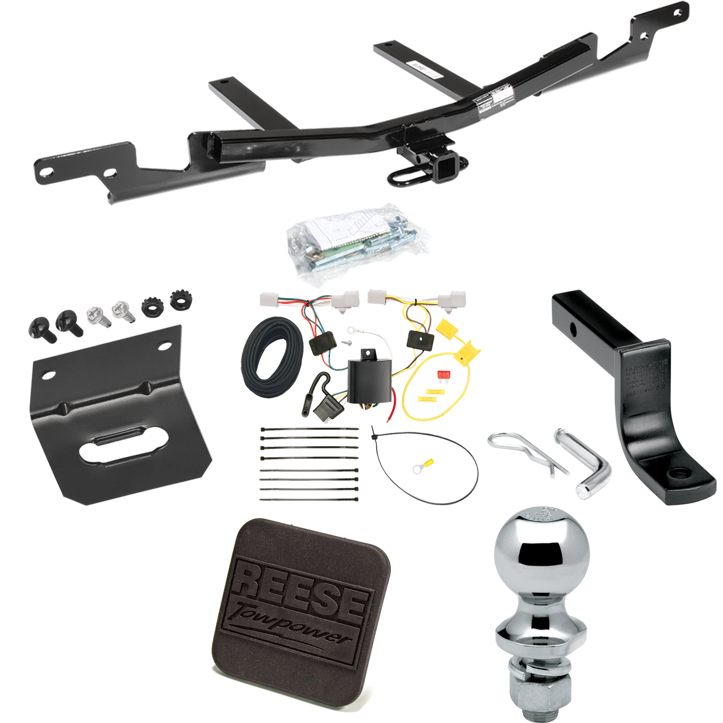 Se adapta al paquete de enganche de remolque Lexus ES350 2007-2012 con arnés de cableado de 4 planos + barra de tracción + bola de 1-7/8" + soporte de cableado + cubierta de enganche de Reese Towpower