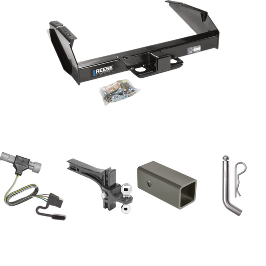 Fits 1997-1997 Ford F-250 HD Trailer Hitch Tow PKG w/ 4-Flat Wiring Harness + 2-1/2" to 2" Adapter 6" Length + Adjustable Drop Rise Dual Ball Ball Mount 2" & 2-5/16" Trailer Balls + Pin/Clip By Reese Towpower