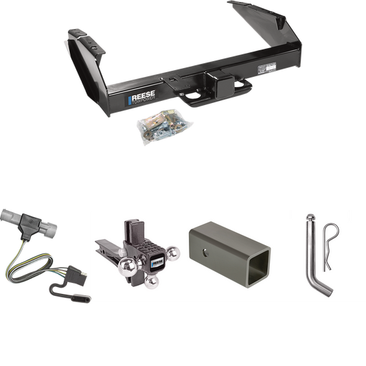 Fits 1987-1996 Ford F-350 Trailer Hitch Tow PKG w/ 4-Flat Wiring Harness + 2-1/2" to 2" Adapter 6" Length + Adjustable Drop Rise Triple Ball Ball Mount 1-7/8" & 2" & 2-5/16" Trailer Balls + Pin/Clip By Reese Towpower