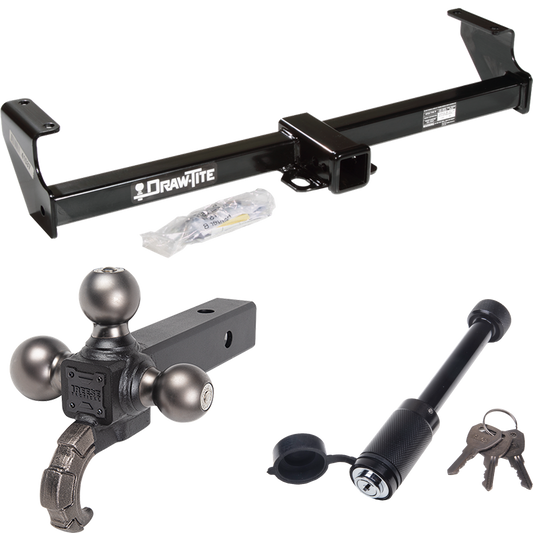 Fits 1999-2004 Chevrolet Tracker Trailer Hitch Tow PKG + Triple Ball Tactical Ball Mount 1-7/8" & 2" & 2-5/16" Balls w/ Tow Hook + Tactical Dogbone Lock By Draw-Tite