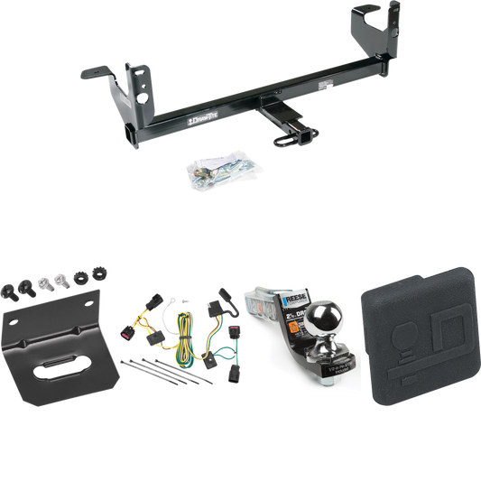 Fits 2008-2012 Chevrolet Malibu Trailer Hitch Tow PKG w/ 4-Flat Wiring Harness + Interlock Starter Kit w/ 2" Ball 2-1/2" Drop 2" Rise + Wiring Bracket + Hitch Cover (Excludes: LTZ Models) By Draw-Tite