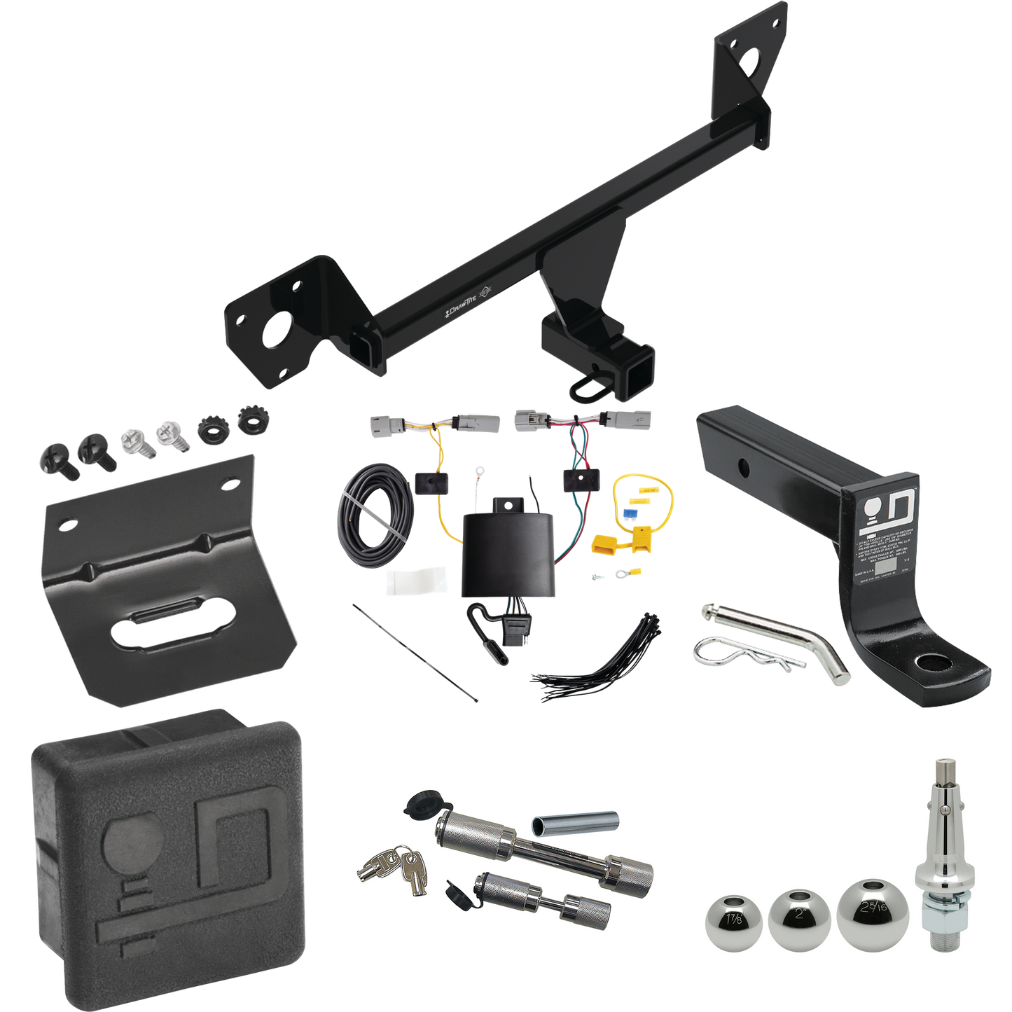 Fits 2021-2023 Chevrolet Trailblazer Trailer Hitch Tow PKG w/ 4-Flat Wiring + Ball Mount w/ 4" Drop + Interchangeable Ball 1-7/8" & 2" & 2-5/16" + Wiring Bracket + Dual Hitch & Coupler Locks + Hitch Cover (Excludes: w/LED Taillights Models) By Draw-T