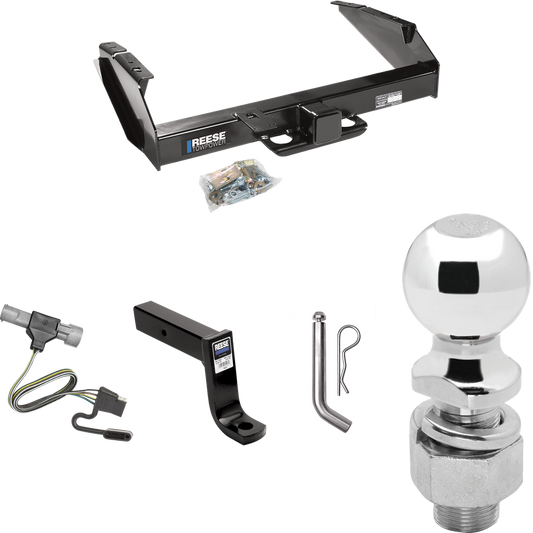 Fits 1987-1996 Ford F-250 Trailer Hitch Tow PKG w/ 4-Flat Wiring Harness + Ball Mount w/ 7-3/4" Drop + Pin/Clip + 2-5/16" Ball By Reese Towpower