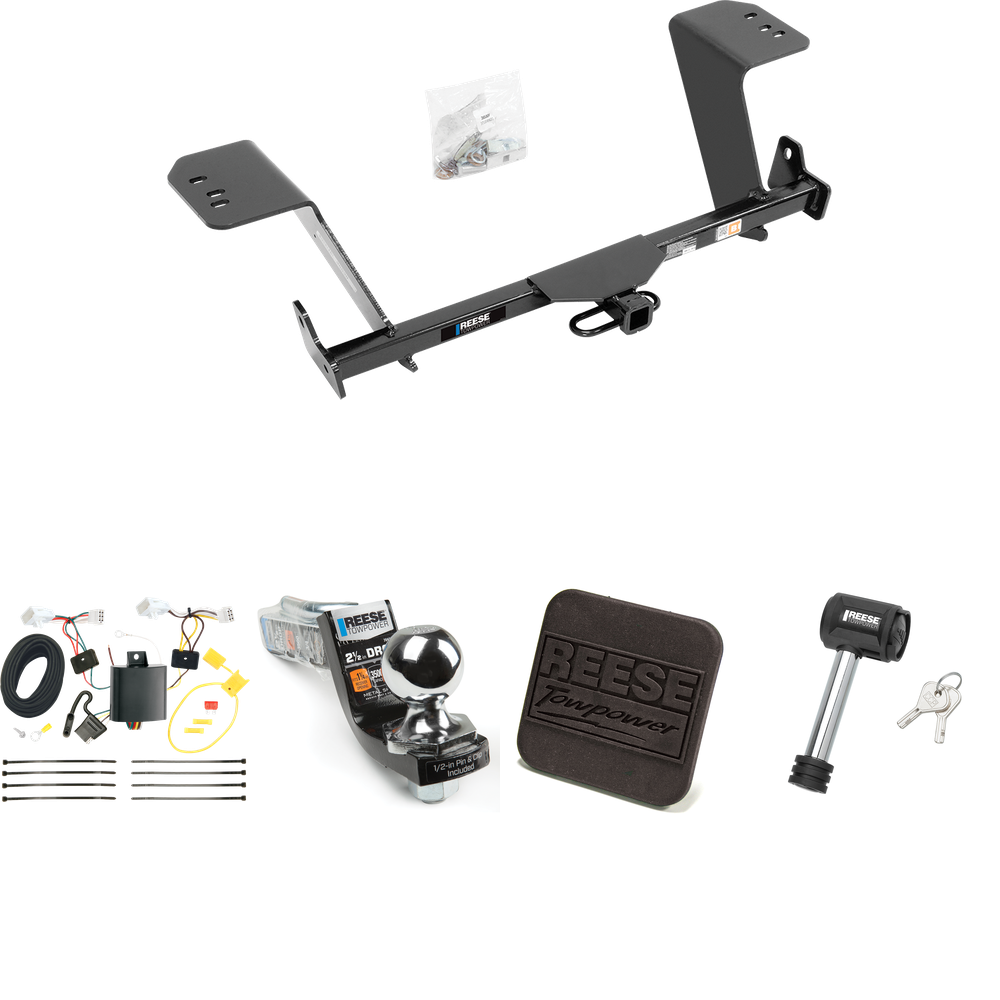 Fits 2013-2018 Lexus ES350 Trailer Hitch Tow PKG w/ 4-Flat Wiring Harness + Interlock Starter Kit w/ 2" Ball 2-1/2" Drop 2" Rise + Hitch Cover + Hitch Lock (Excludes: Hybrid Models) By Reese Towpower