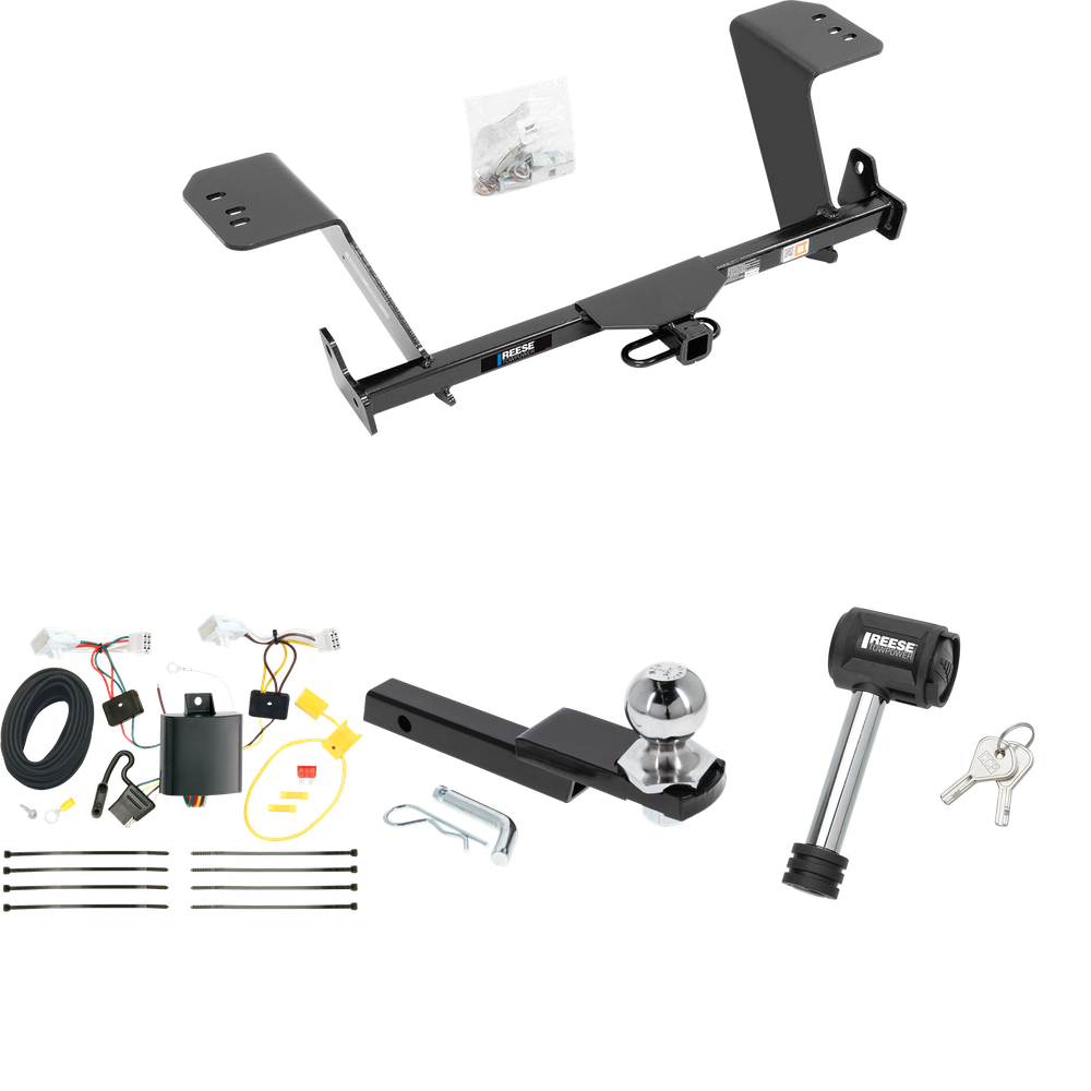 Fits 2013-2018 Lexus ES350 Trailer Hitch Tow PKG w/ 4-Flat Wiring Harness + Interlock Starter Kit w/ 2" Ball 1-1/4" Drop 3/4" Rise + Hitch Lock (Excludes: Hybrid Models) By Reese Towpower