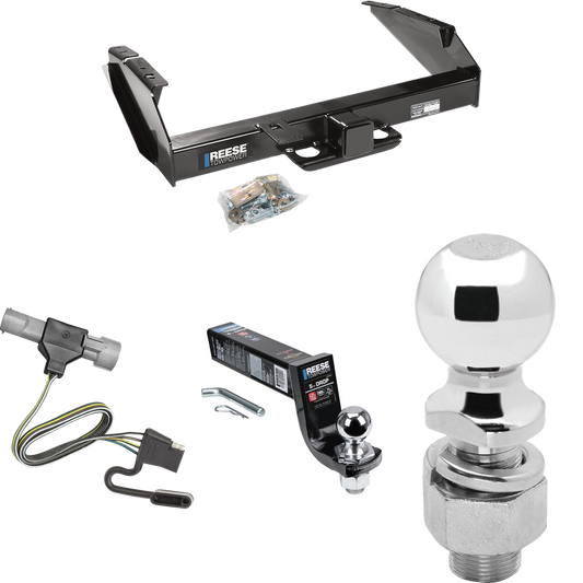 Fits 1987-1996 Ford F-250 Trailer Hitch Tow PKG w/ 4-Flat Wiring Harness + Interlock Ball Mount Starter Kit 5" Drop w/ 2" Ball + 2-5/16" Ball By Reese Towpower