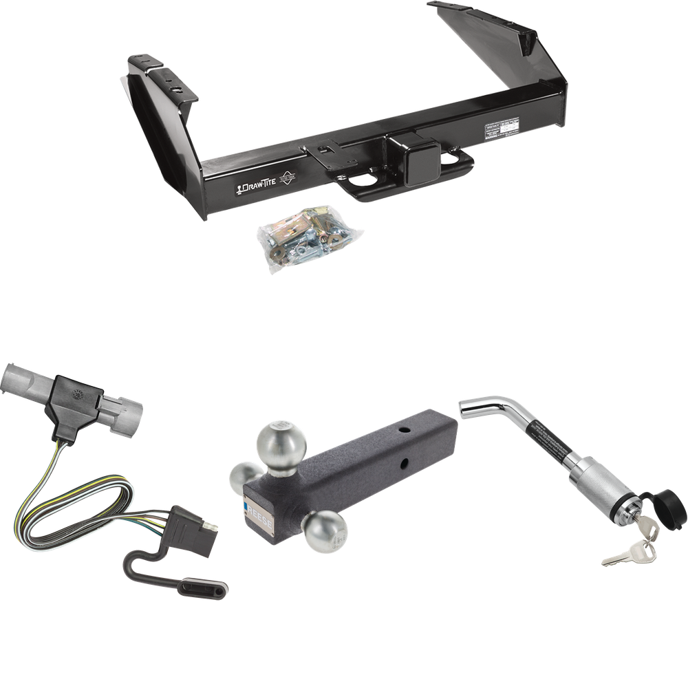 Fits 1997-1997 Ford F-350 Trailer Hitch Tow PKG w/ 4-Flat Wiring Harness + Triple Ball Ball Mount 1-7/8" & 2" & 2-5/16" Trailer Balls + Hitch Lock (For Heavy Duty Models) By Draw-Tite