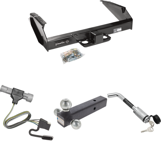 Fits 1997-1997 Ford F-350 Trailer Hitch Tow PKG w/ 4-Flat Wiring Harness + Triple Ball Ball Mount 1-7/8" & 2" & 2-5/16" Trailer Balls + Hitch Lock (For Heavy Duty Models) By Draw-Tite