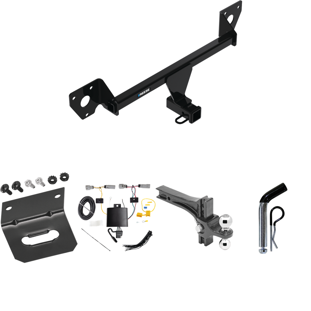 Fits 2021-2023 Chevrolet Trailblazer Trailer Hitch Tow PKG w/ 4-Flat Wiring Harness + Dual Adjustable Drop Rise Ball Ball Mount 2" & 2-5/16" Trailer Balls + Pin/Clip + Wiring Bracket (Excludes: w/LED Taillights Models) By Reese Towpower