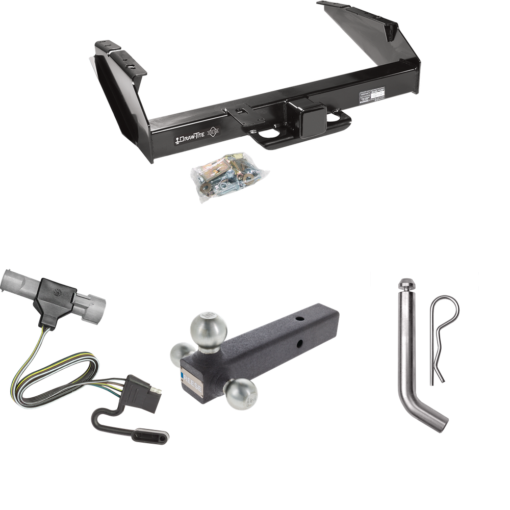 Fits 1997-1997 Ford F-250 HD Trailer Hitch Tow PKG w/ 4-Flat Wiring Harness + Triple Ball Ball Mount 1-7/8" & 2" & 2-5/16" Trailer Balls + Pin/Clip By Draw-Tite