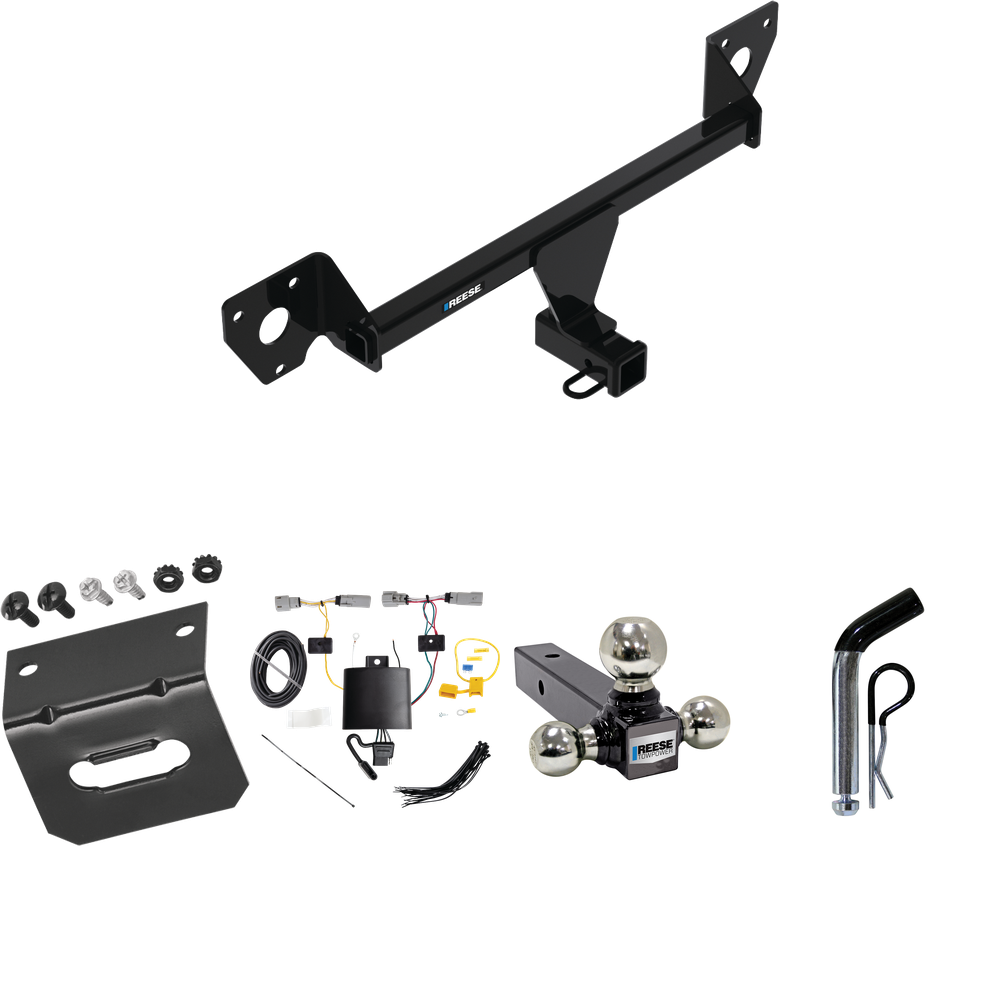 Fits 2021-2023 Chevrolet Trailblazer Trailer Hitch Tow PKG w/ 4-Flat Wiring Harness + Triple Ball Ball Mount 1-7/8" & 2" & 2-5/16" Trailer Balls + Pin/Clip + Wiring Bracket (Excludes: w/LED Taillights Models) By Reese Towpower