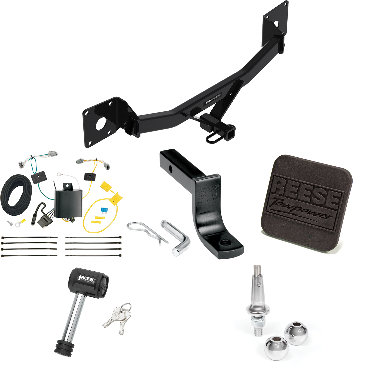 Fits 2016-2023 Chevrolet Malibu Trailer Hitch Tow PKG w/ 4-Flat Wiring Harness + Draw-Bar + Interchangeable 1-7/8" & 2" Balls + Hitch Cover + Hitch Lock (Excludes: Premier (New Body Style) Models) By Reese Towpower