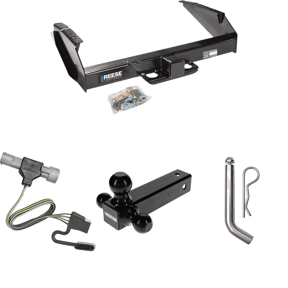 Fits 1997-1997 Ford F-250 HD Trailer Hitch Tow PKG w/ 4-Flat Wiring Harness + Triple Ball Ball Mount 1-7/8" & 2" & 2-5/16" Trailer Balls + Pin/Clip By Reese Towpower