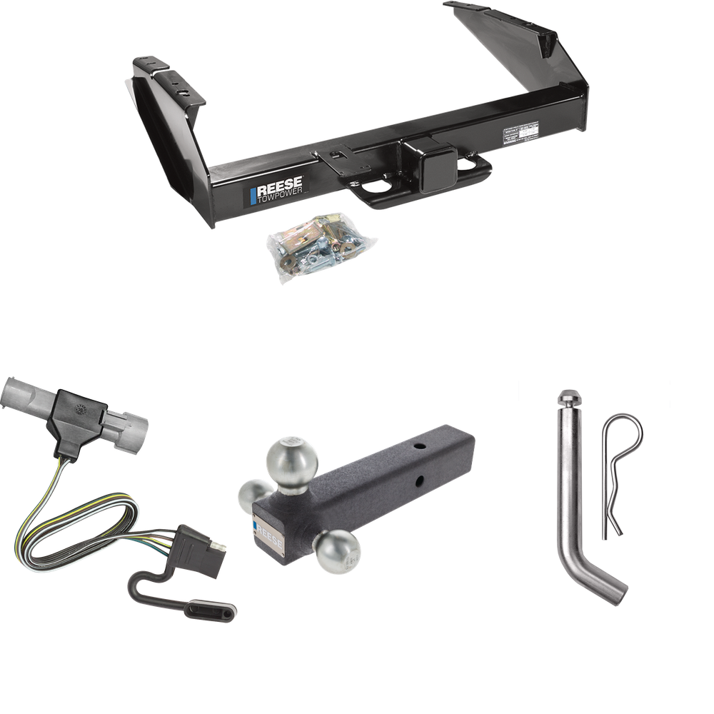 Fits 1987-1996 Ford F-350 Trailer Hitch Tow PKG w/ 4-Flat Wiring Harness + Triple Ball Ball Mount 1-7/8" & 2" & 2-5/16" Trailer Balls + Pin/Clip By Reese Towpower