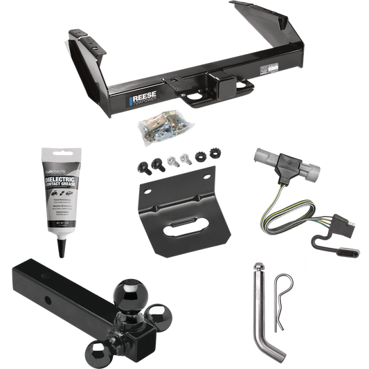 Fits 1997-1997 Ford F-350 Trailer Hitch Tow PKG w/ 4-Flat Wiring Harness + Triple Ball Ball Mount 1-7/8" & 2" & 2-5/16" Trailer Balls + Pin/Clip + Wiring Bracket + Electric Grease (For Heavy Duty Models) By Reese Towpower