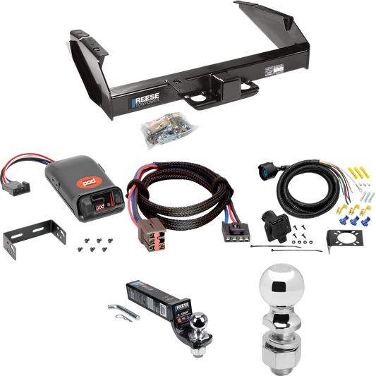 Fits 1994-1996 Ford F-250 Trailer Hitch Tow PKG w/ Pro Series POD Brake Control + Plug & Play BC Adapter + 7-Way RV Wiring + 2" & 2-5/16" Ball & Drop Mount By Reese Towpower