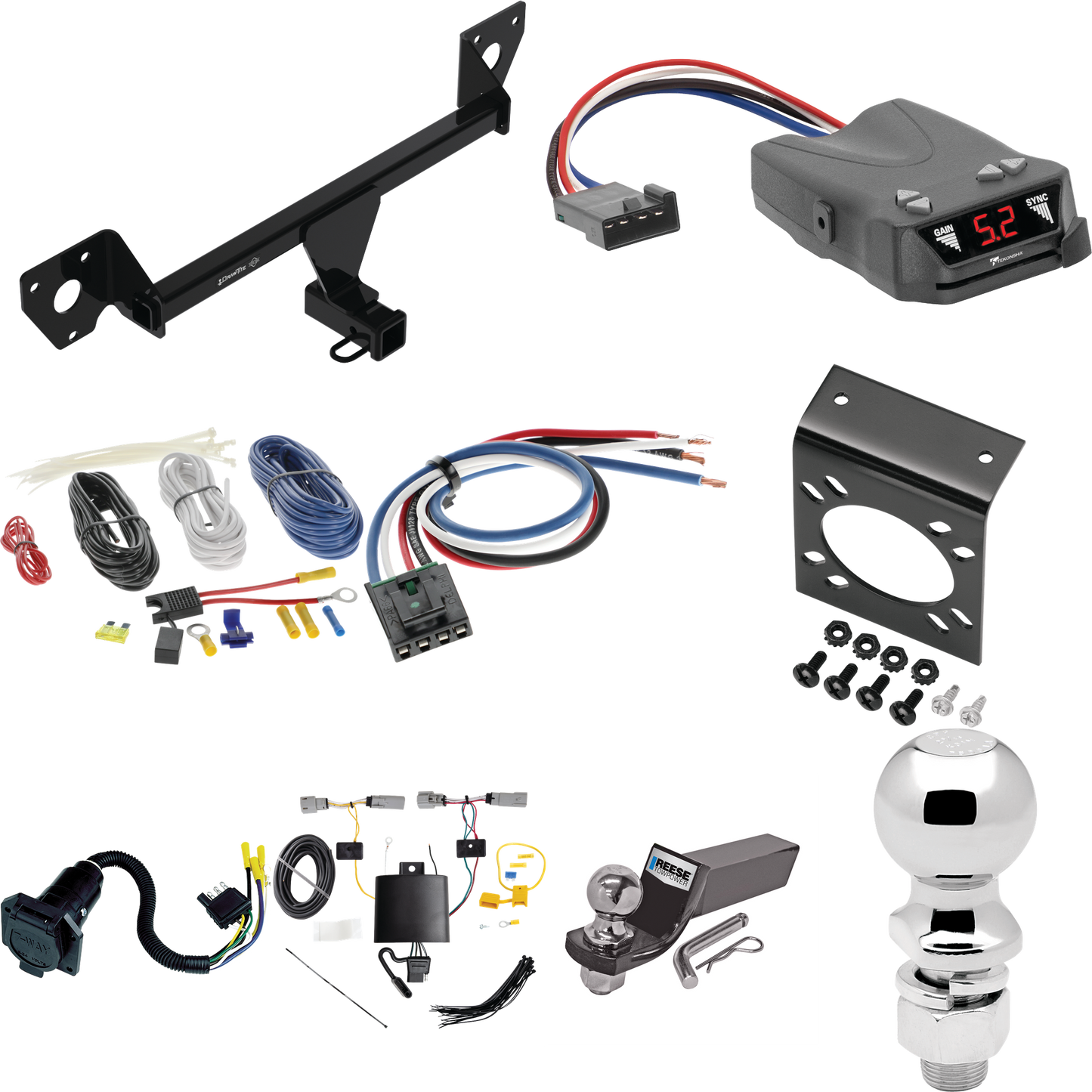 Fits 2021-2023 Chevrolet Trailblazer Trailer Hitch Tow PKG w/ Tekonsha Brakeman IV Brake Control + Generic BC Wiring Adapter + 7-Way RV Wiring + 2" & 2-5/16" Ball & Drop Mount (Excludes: w/LED Taillights Models) By Draw-Tite