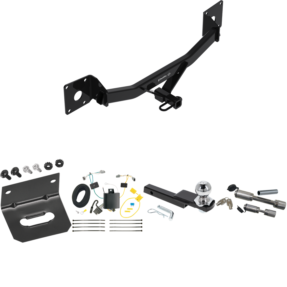 Fits 2016-2023 Chevrolet Malibu Trailer Hitch Tow PKG w/ 4-Flat Wiring Harness + Interlock Starter Kit w/ 2" Ball 1-1/4" Drop 3/4" Rise + Wiring Bracket + Dual Hitch & Coupler Locks (Excludes: Premier (New Body Style) Models) By Draw-Tite