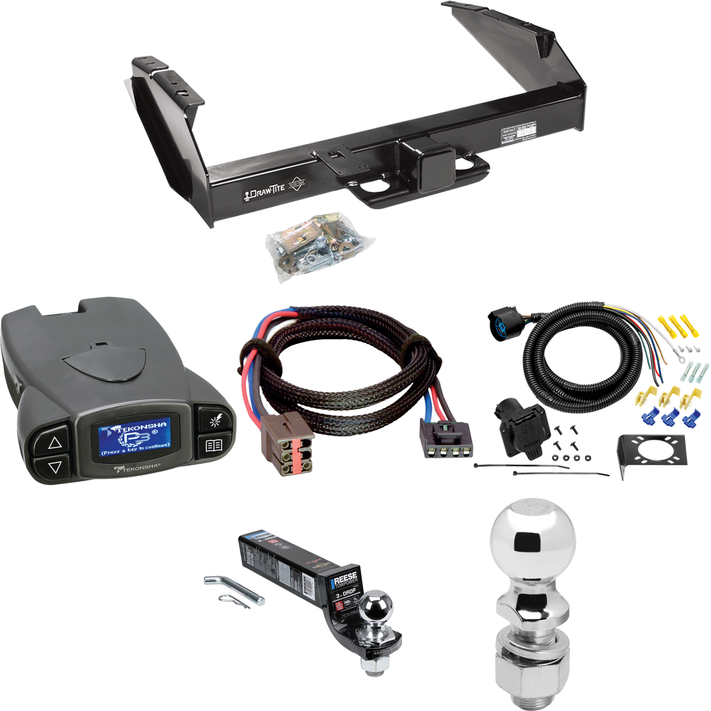 Fits 1997-1997 Ford F-350 Trailer Hitch Tow PKG w/ Tekonsha Prodigy P3 Brake Control + Plug & Play BC Adapter + 7-Way RV Wiring + 2" & 2-5/16" Ball & Drop Mount (For Heavy Duty Models) By Draw-Tite