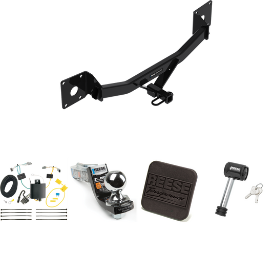 Fits 2016-2023 Chevrolet Malibu Trailer Hitch Tow PKG w/ 4-Flat Wiring Harness + Interlock Starter Kit w/ 2" Ball 2-1/2" Drop 2" Rise + Hitch Cover + Hitch Lock (Excludes: Premier (New Body Style) Models) By Reese Towpower